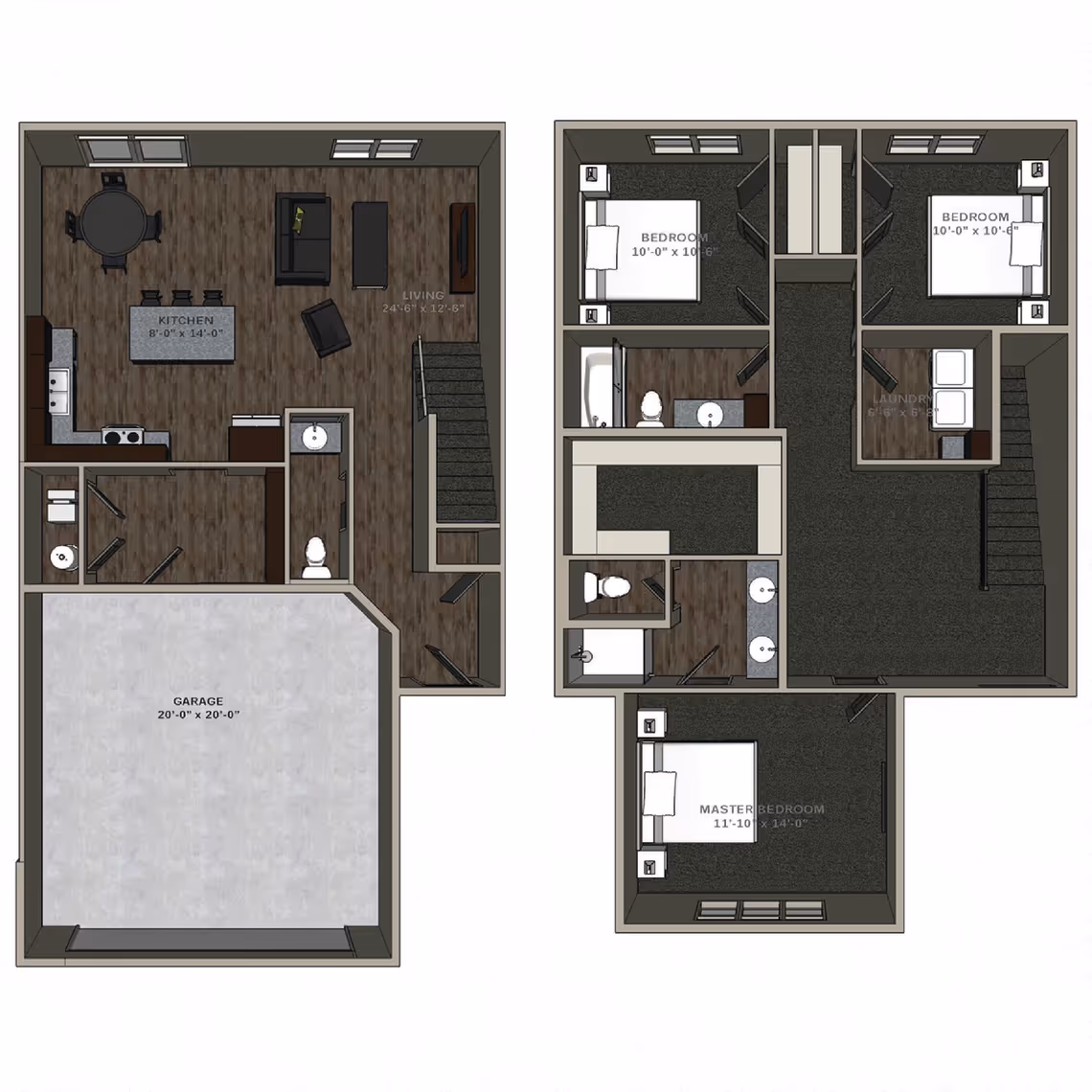 Summit Falls three bedroom townhome layout