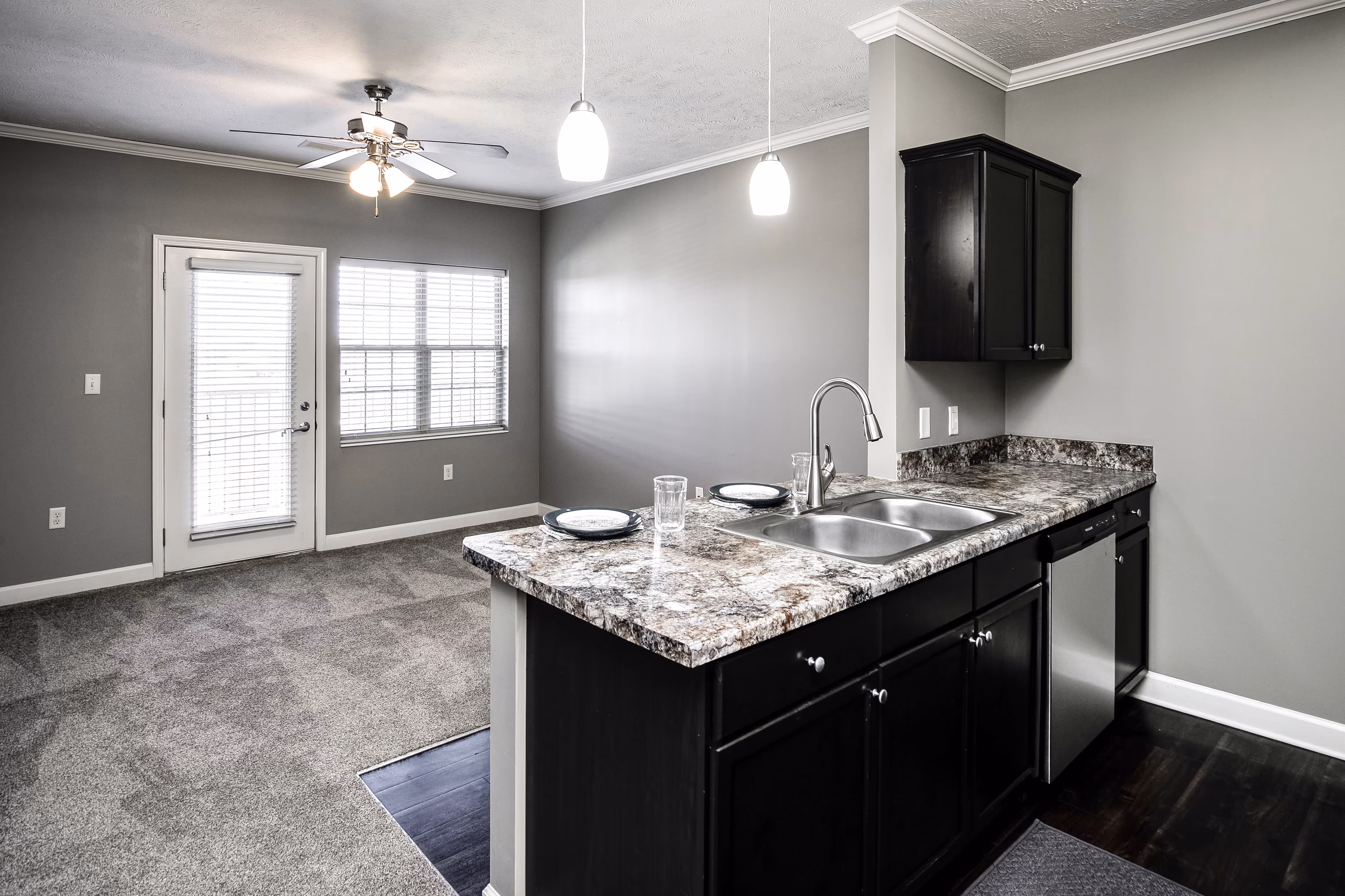 View of living room from kitchen