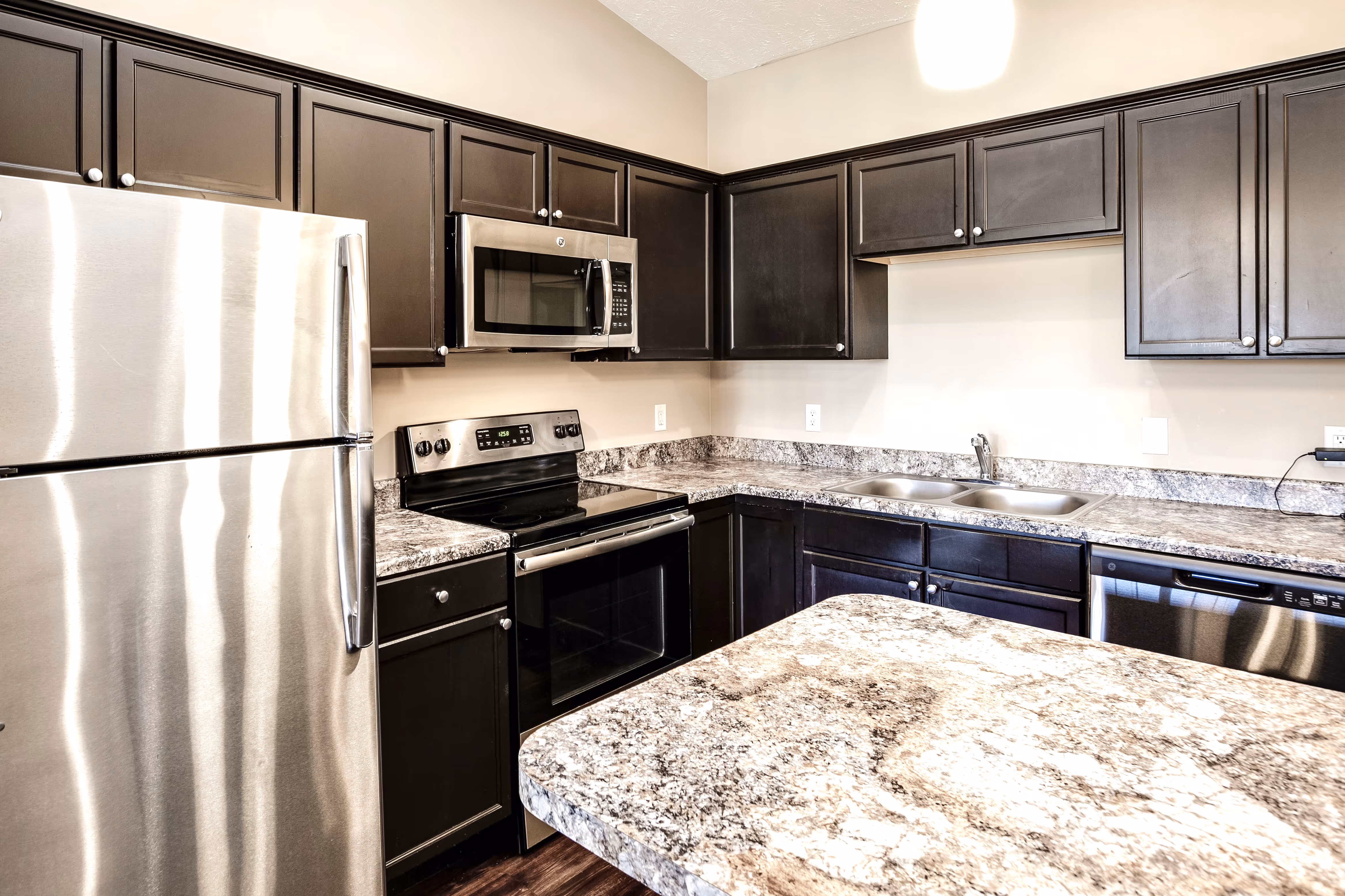 Kitchen with stainless steel appliances
