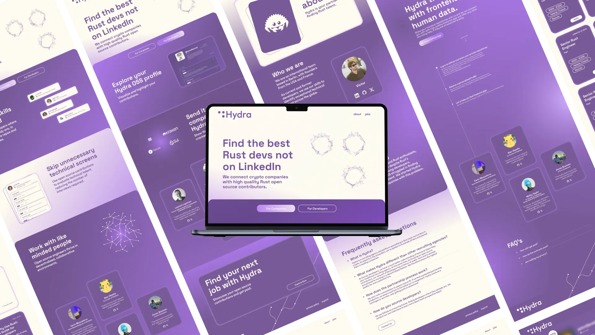 Mockup showing different wireframes for the website of a tech startup.
