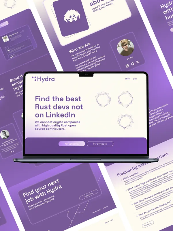 Mockup showing different wireframes for the website of a tech startup.