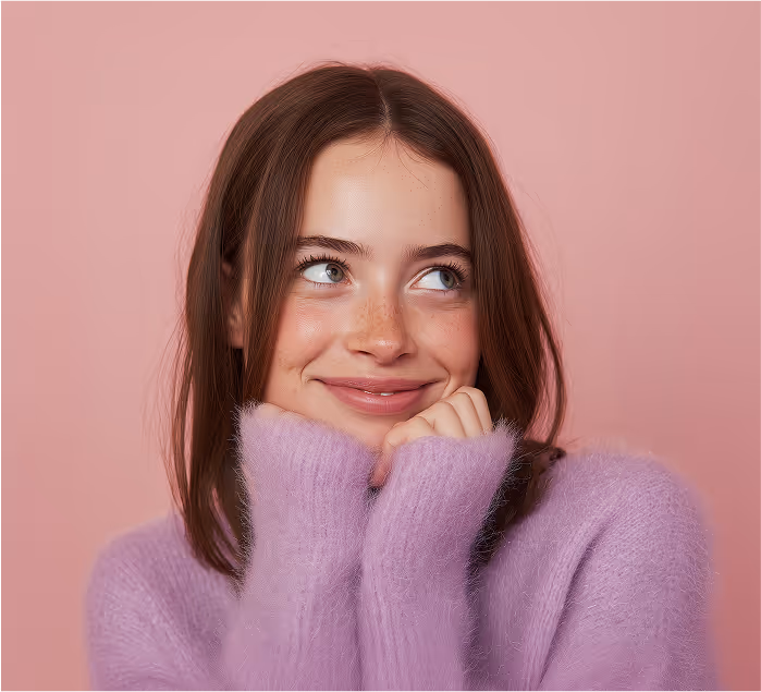 A casually dressed woman smiling, representing approachable talent and a friendly recruitment experience.