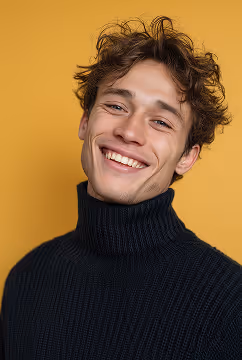 A casually dressed man smiling, reflecting an approachable candidate and a positive hiring experience.