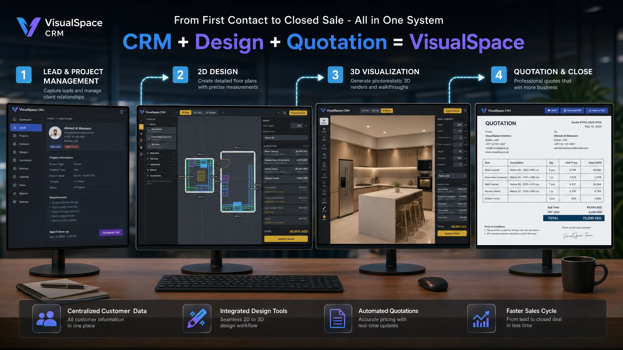 VisualSpace CRM — AI-built 2D 3D kitchen design and quotation platform Dubai by Naqsh Media