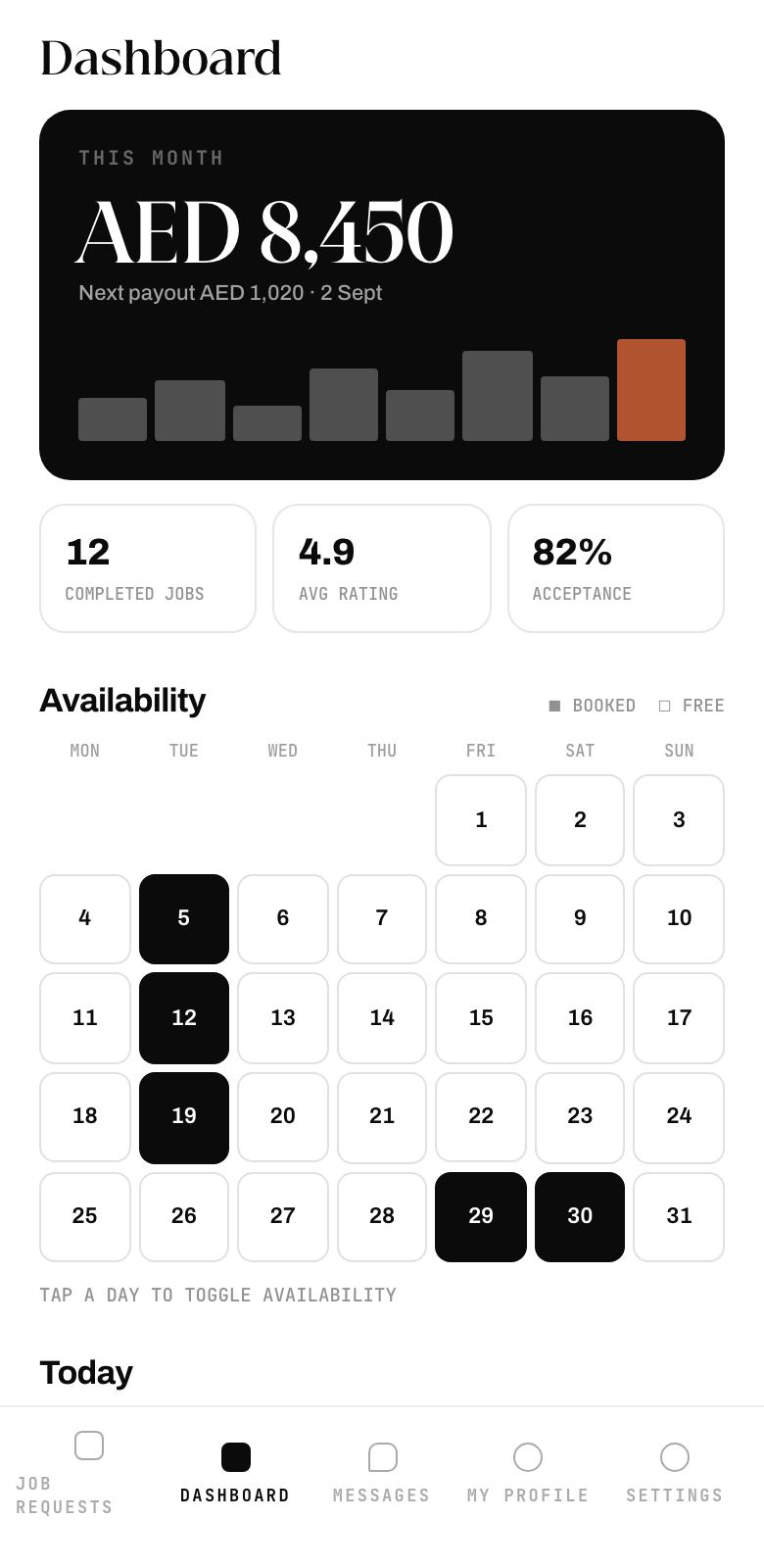 NAQSH MEDIA app — creative earnings dashboard