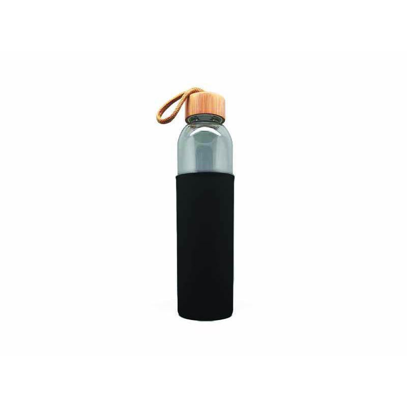 Cristem borosilicate glass bottle with bamboo lid and silicon sleeve, a sustainable corporate gift