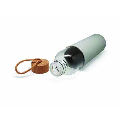 Stainless steel reusable bottle with leather carry loop, replacing single-use plastic