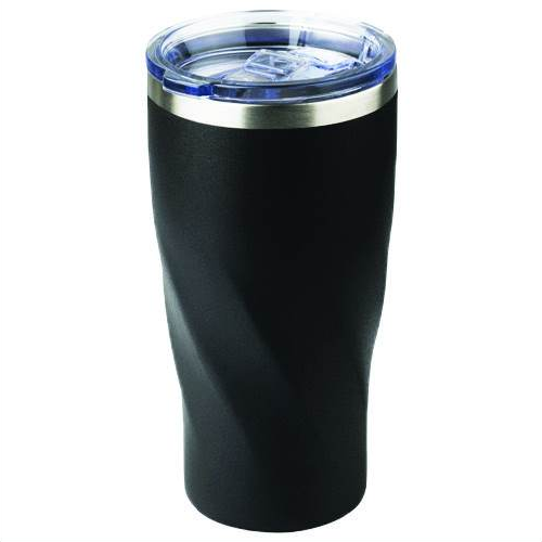 Black double-walled thermal tumbler with slide lid for corporate branding