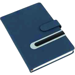 Blue A5 leatherette organiser with pen loop and magnetic closure