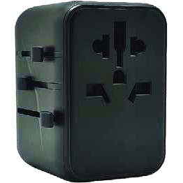 Universal travel adaptor with USB ports, branded for exhibition giveaways in Dubai