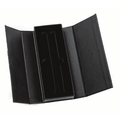 Leather business card holders opened flat, ready for branding