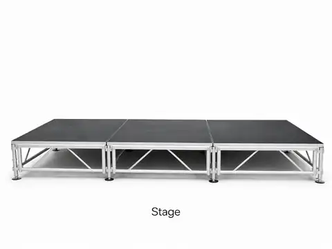 Modular aluminum stage decking owned by Naqsh Media for stage rental in Dubai