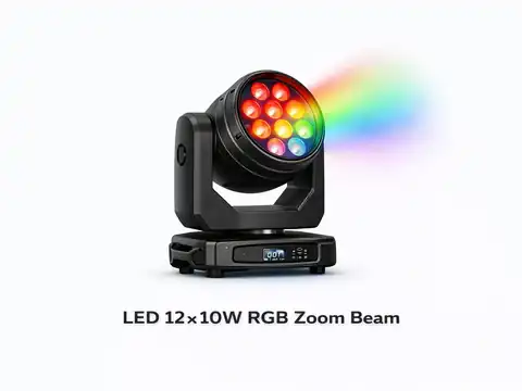 LED 12x10W RGB zoom beam moving head owned by Naqsh Media for event lighting rental in Dubai