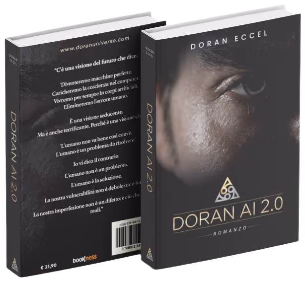 Front and back cover of the Doran AI 2.0 book by Doran Eccel with face and text in Italian.