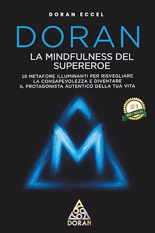 Cover of the book Doran, the mindfulness of Doran Eccel's superhero with a blue symbol on a black background.