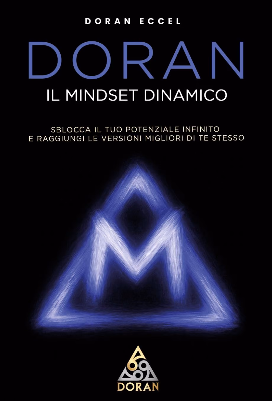 Black cover with Doran text the dynamic mindset and blue triangular symbol and golden Doran logo.