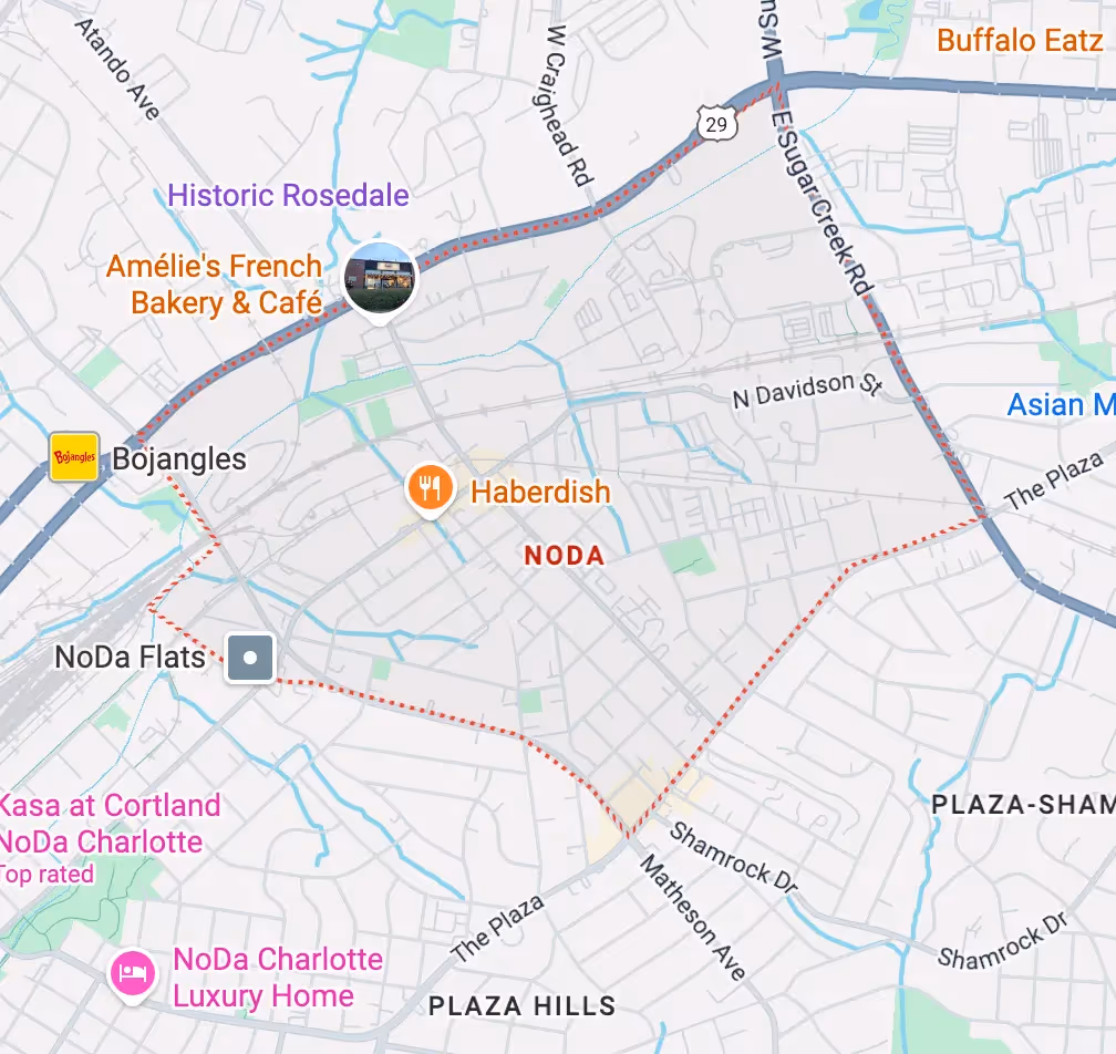 NoDa, Charlotte, NC map 