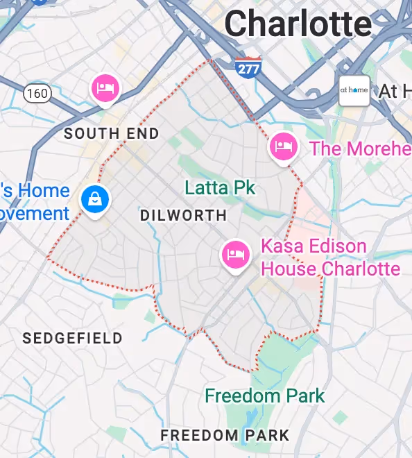 Dilworth, Charlotte, NC Map