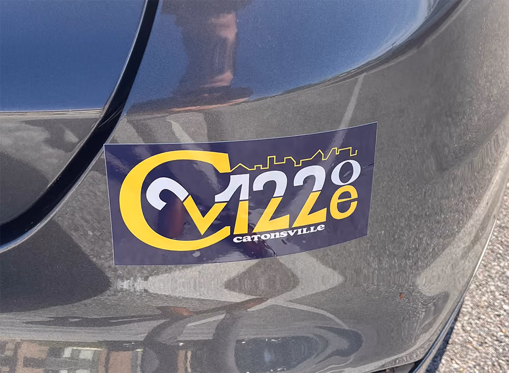 Catonsville 21228 bumper sticker on a car bumper