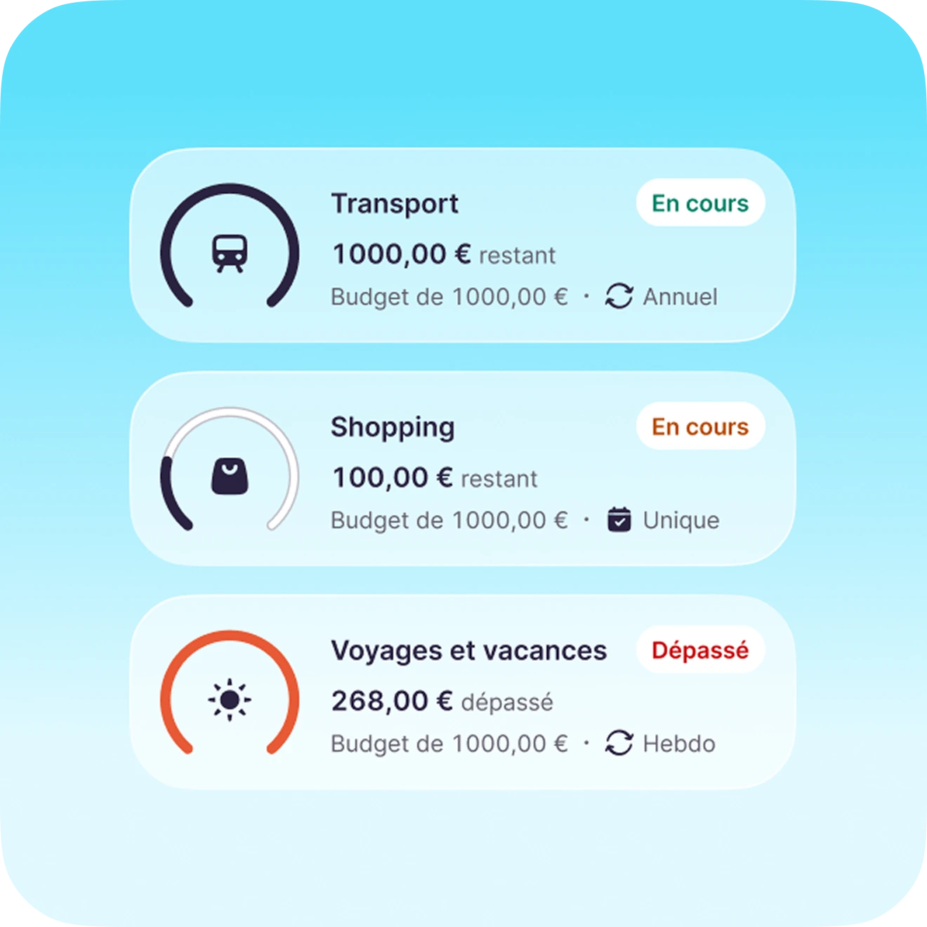 Aperçu de l'Appli L'Coach : budgets et objectifs