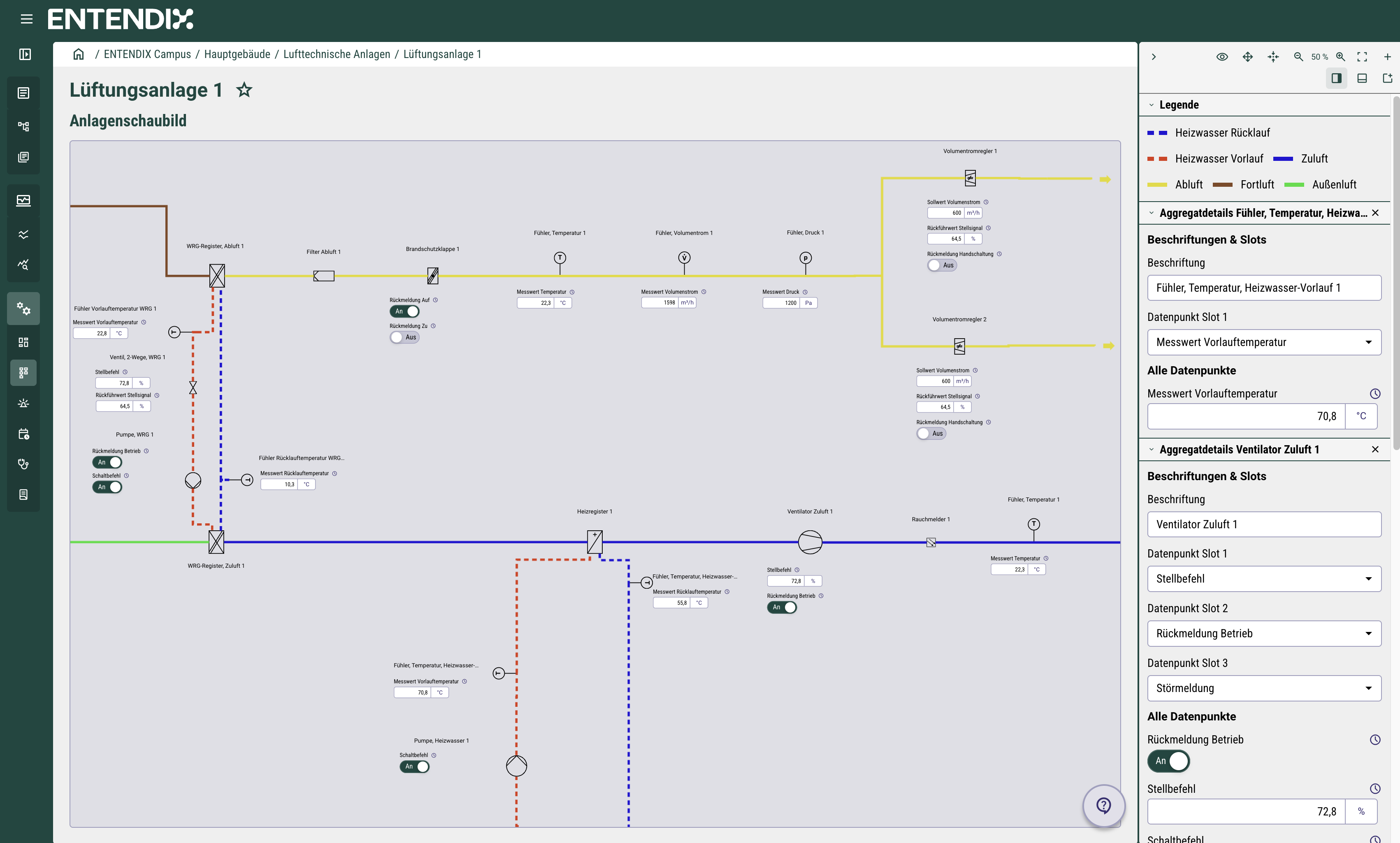 Live-Visualisierung einer RLT-Anlage in der ENTENDIX MBE
