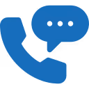 Blue phone receiver icon with a speech bubble containing three dots indicating a message or conversation.