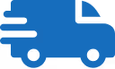 Blue delivery truck icon with lines indicating fast movement.
