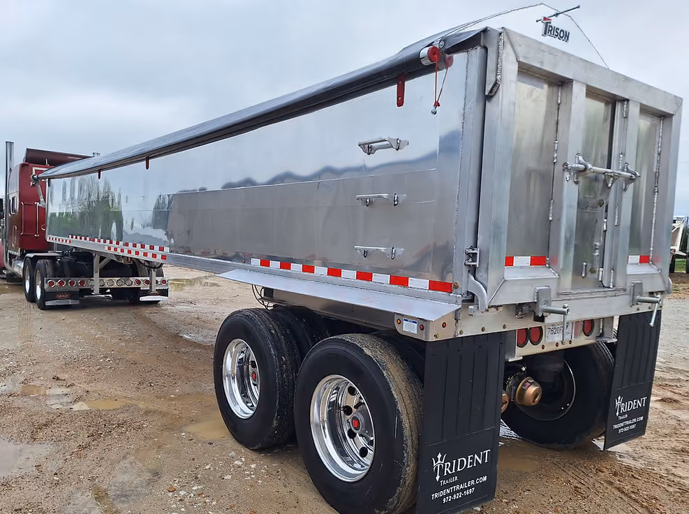 Close-up view of an aluminum trailer showing its shiny surface
