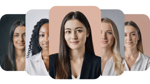 Diverse team of women professionals displayed in profile cards, representing staff or customer personas.