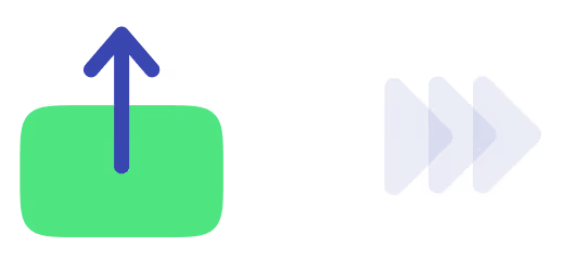 Green square icon with an upward arrow and three overlapping blue forward arrows.