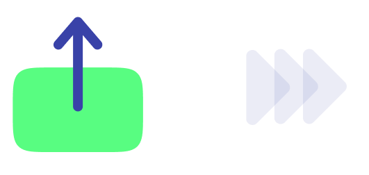 Green square icon with an upward arrow and three overlapping blue forward arrows.
