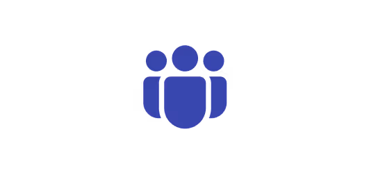 Blue icon of three abstract human figures standing side by side.
