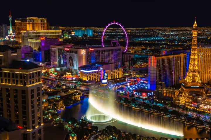 Las Vegas's Bellagio Fountain at Night. 