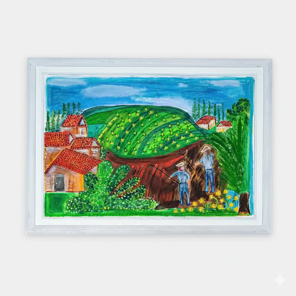 Hand-painted acrylic painting of pineapple plantation.