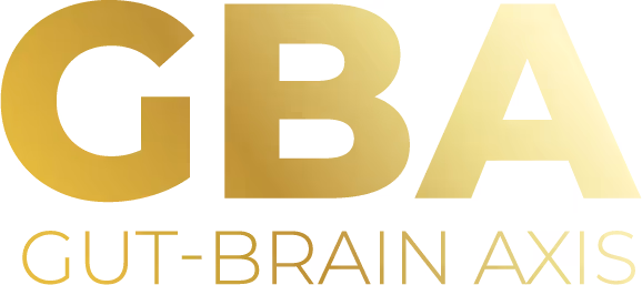 Logo with gold gradient letters GBA and text 'GUT-BRAIN AXIS' underneath.