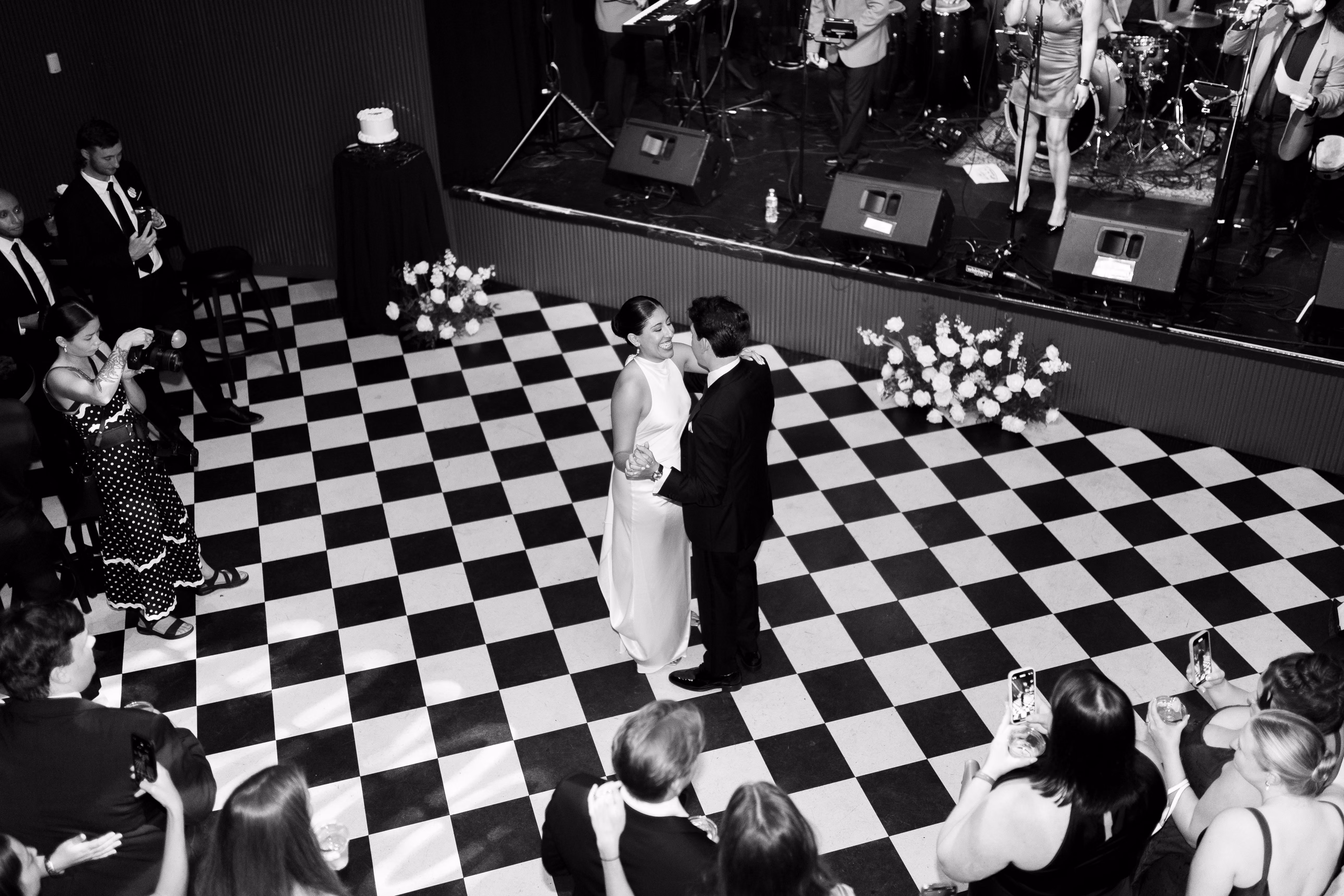 Couple's first dance at a wedding reception at Pearl Street Warehouse