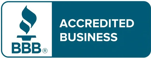 Better Business Bureau (BBB) Accredited Business seal with white text on a blue background.
