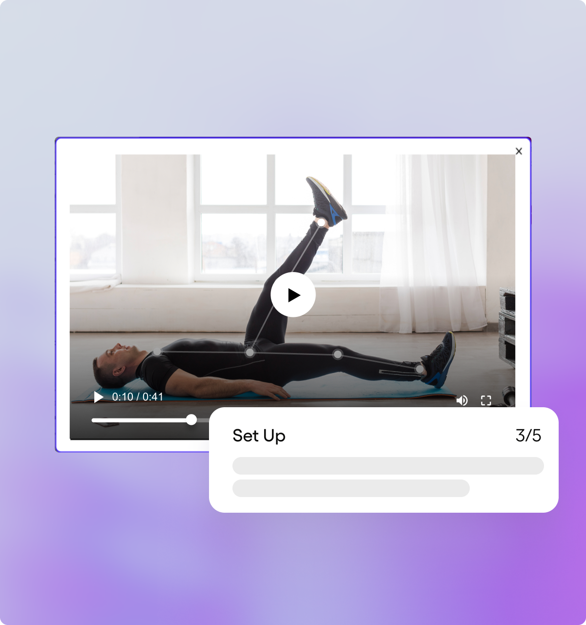 Man lying on a yoga mat lifting one leg vertically while exercising indoors near a large window.