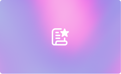 White icon of a checklist with a star on a pink and purple gradient background.