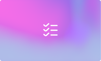 White checklist icon with three checkmarks and lines on a pink to blue gradient background.