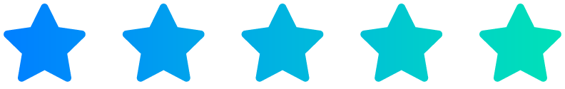Row of five gradient blue to teal stars, indicating a rating or review scale.
