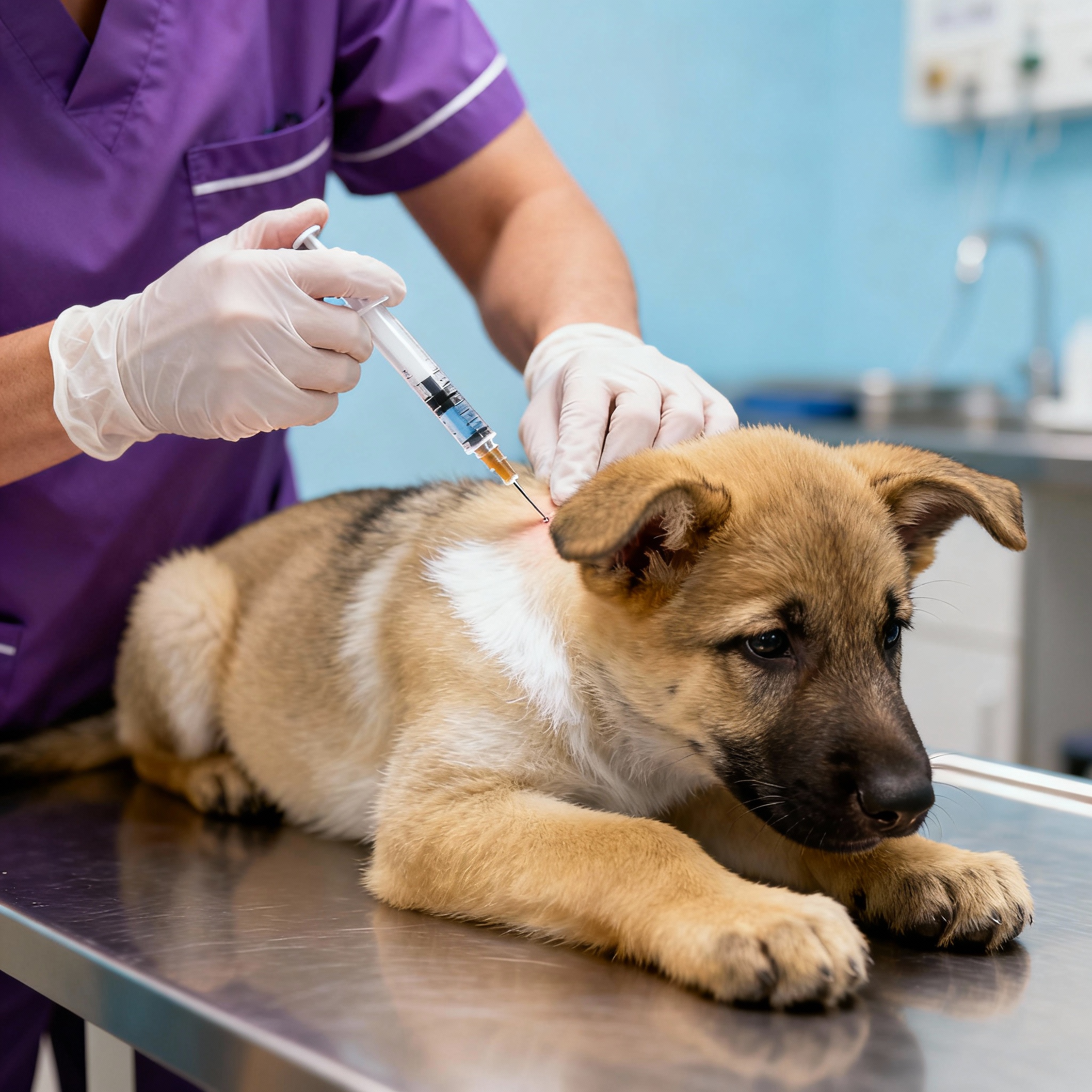 A puppy receiving a vaccination dose at Ramsgate NSW