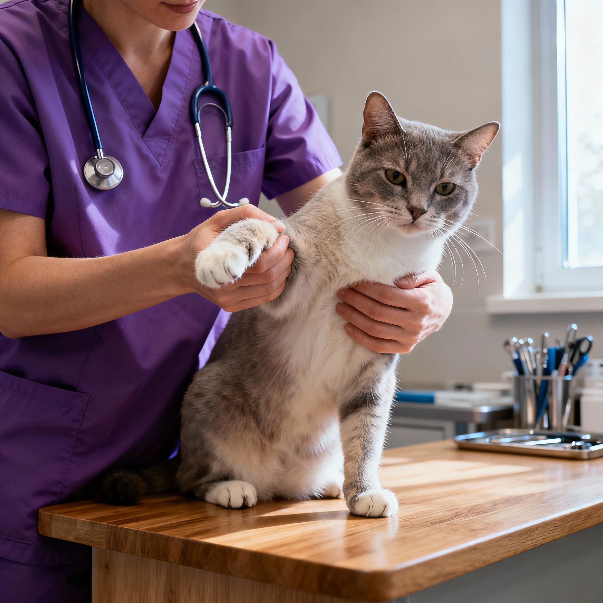 A cat receiving a mobility checkup from a vet at Ramsgate NSW