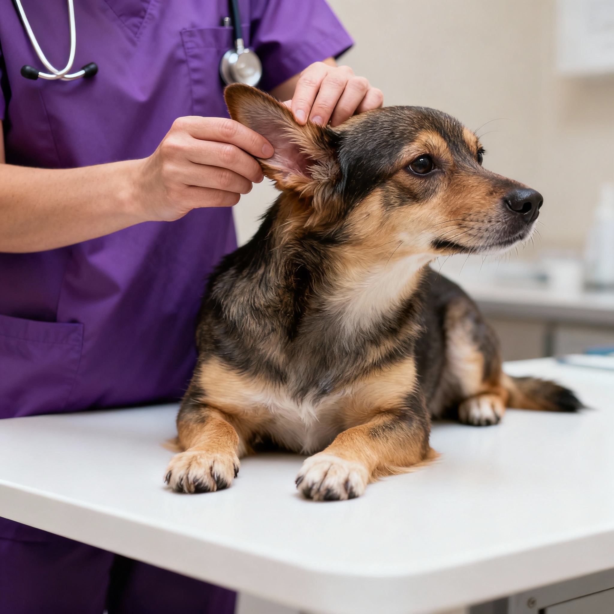A dog getting it's ears checked by vets at Ramsgate NSW