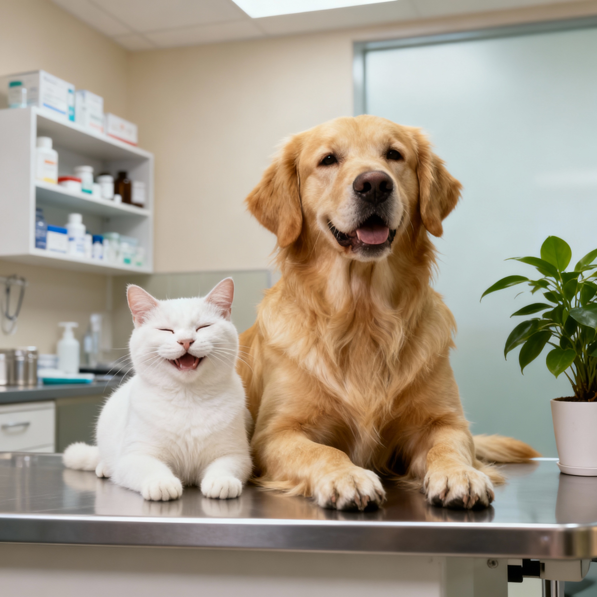 A cat and a dog enjoying treatment at Ramsgate Vet
