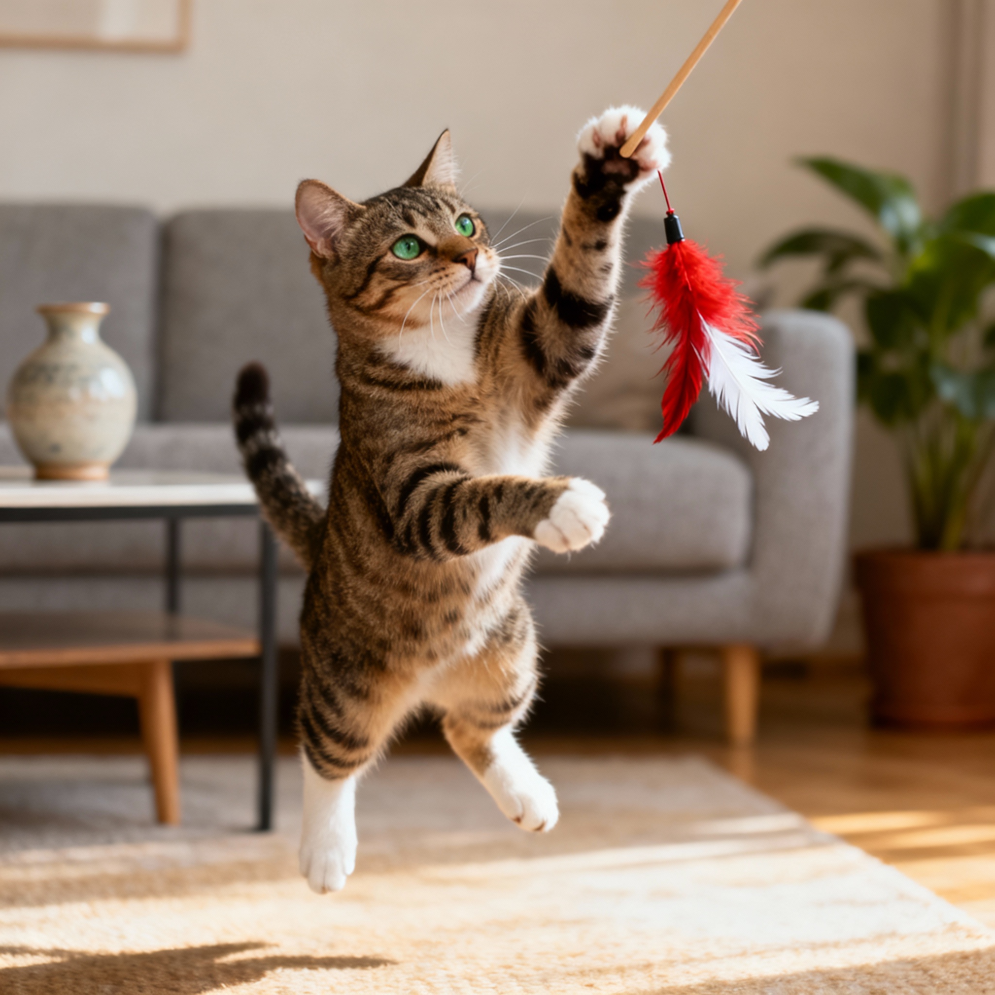 A cat playing with a feather at Ramsgate NSW