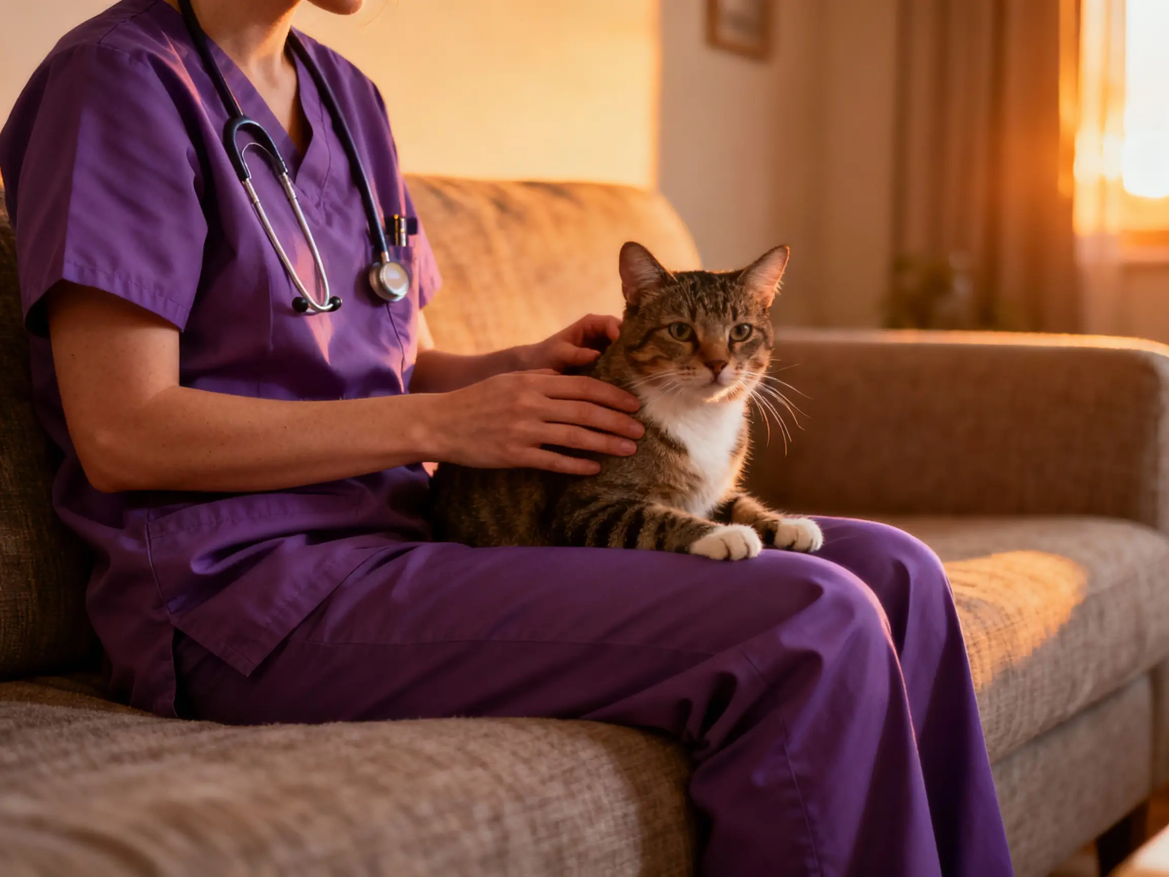 A vet doing a home consultation at and comforting a cat Ramsgate NSW