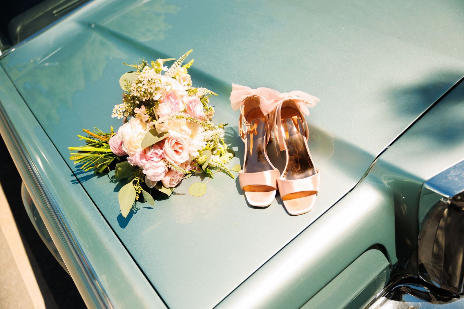 Vintage car with shoes and a boquet | Wood Films Utah Photography & Videography