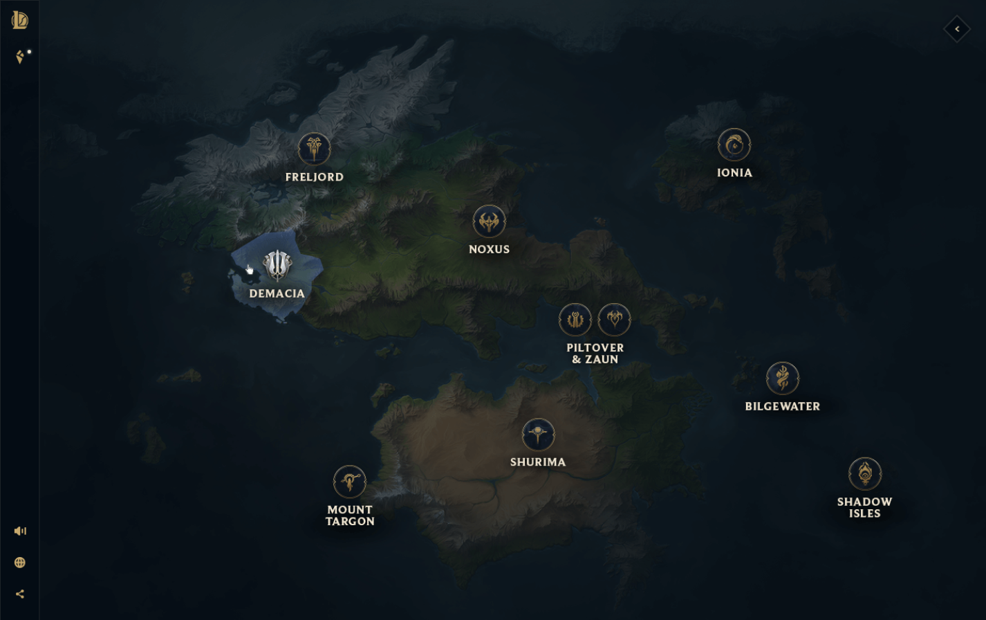 Interactive Map of Runeterra with Demacia Highlighted
