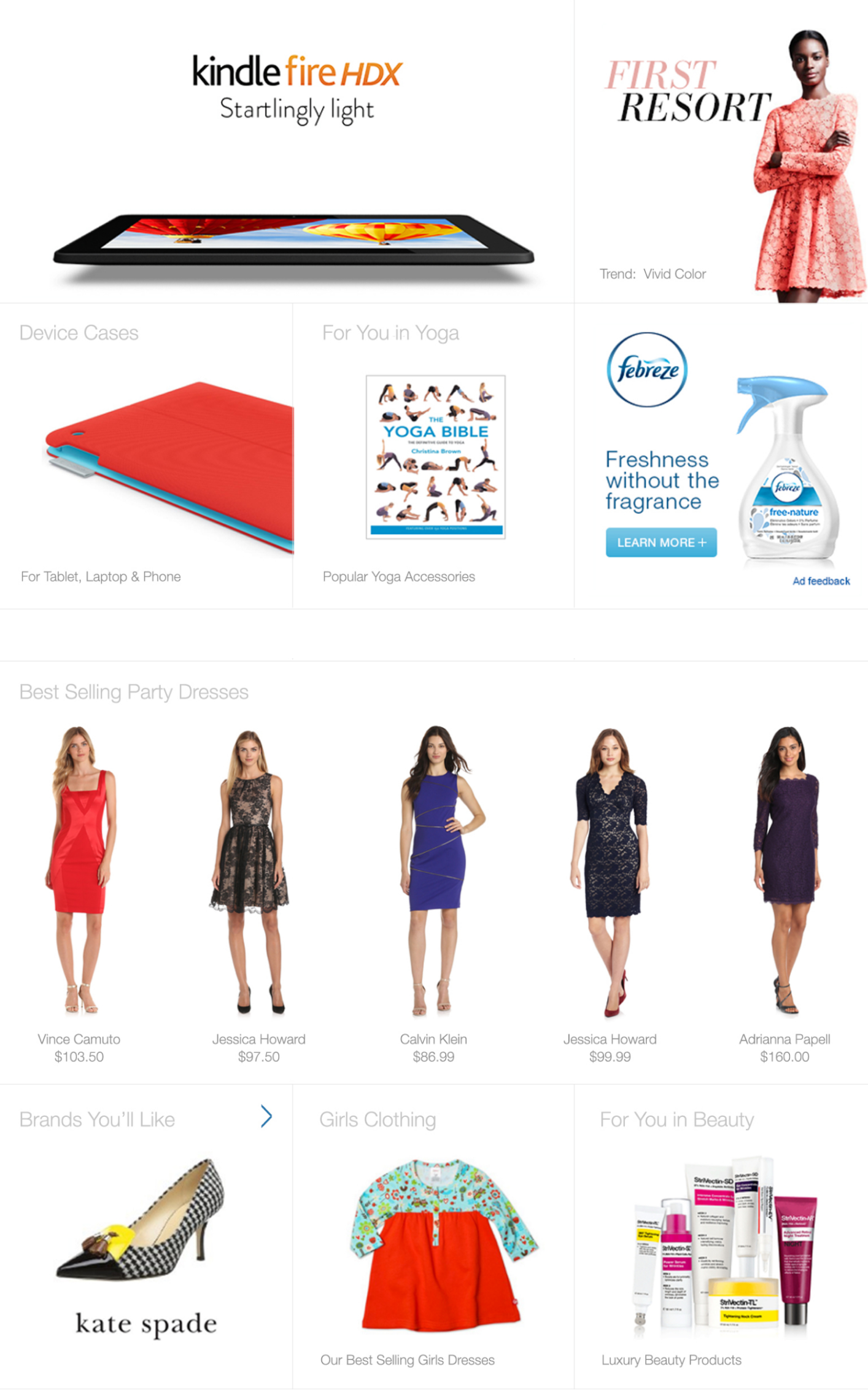 Amazon home page product focus sections